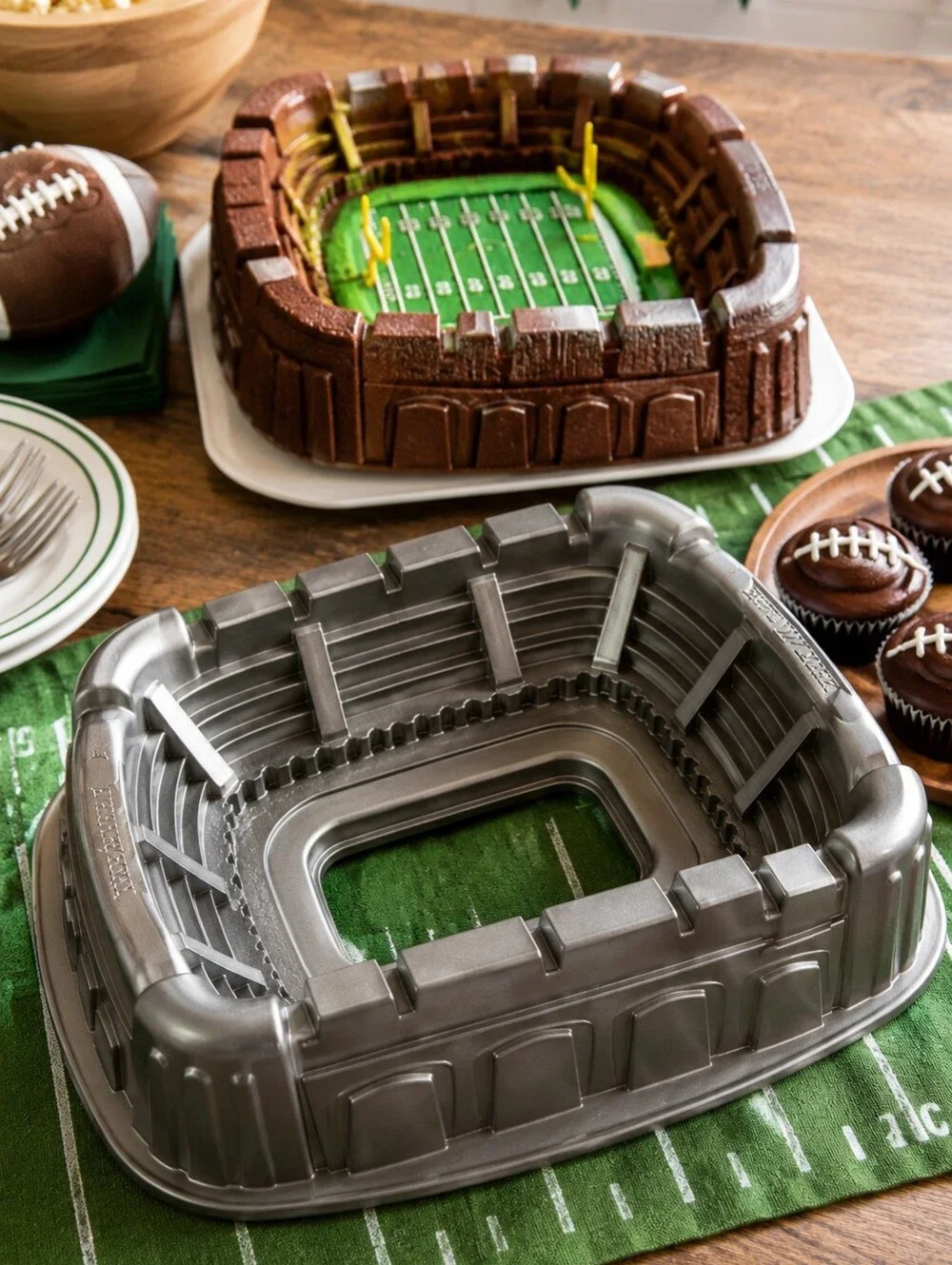 Nordic Ware Stadium Cake Pan – 3D Football Field Mold – Heavy Cast Aluminum